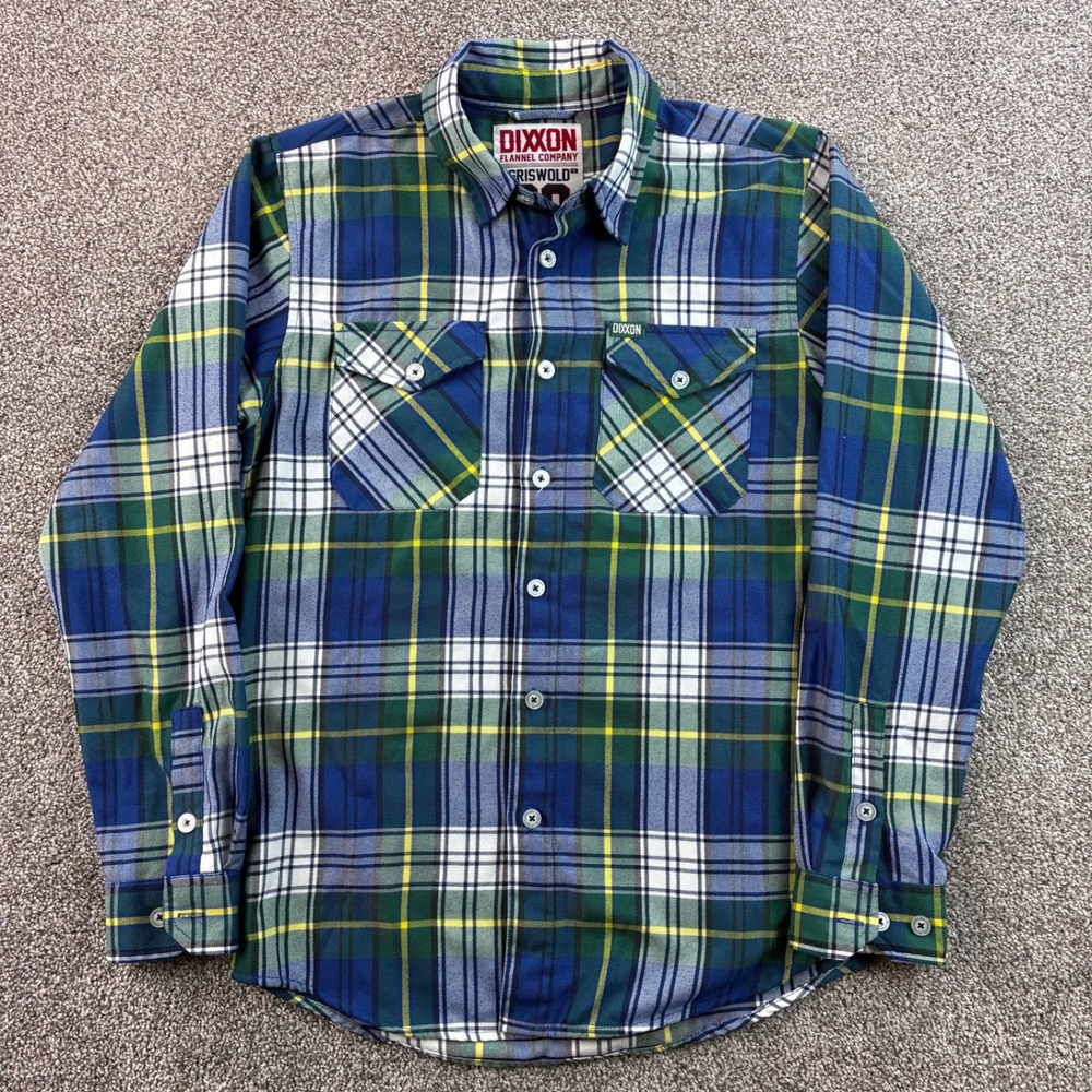 Dixxon Flannel Company Griswold Shirt Mens Small Black Green Plaid D-Tech Blend